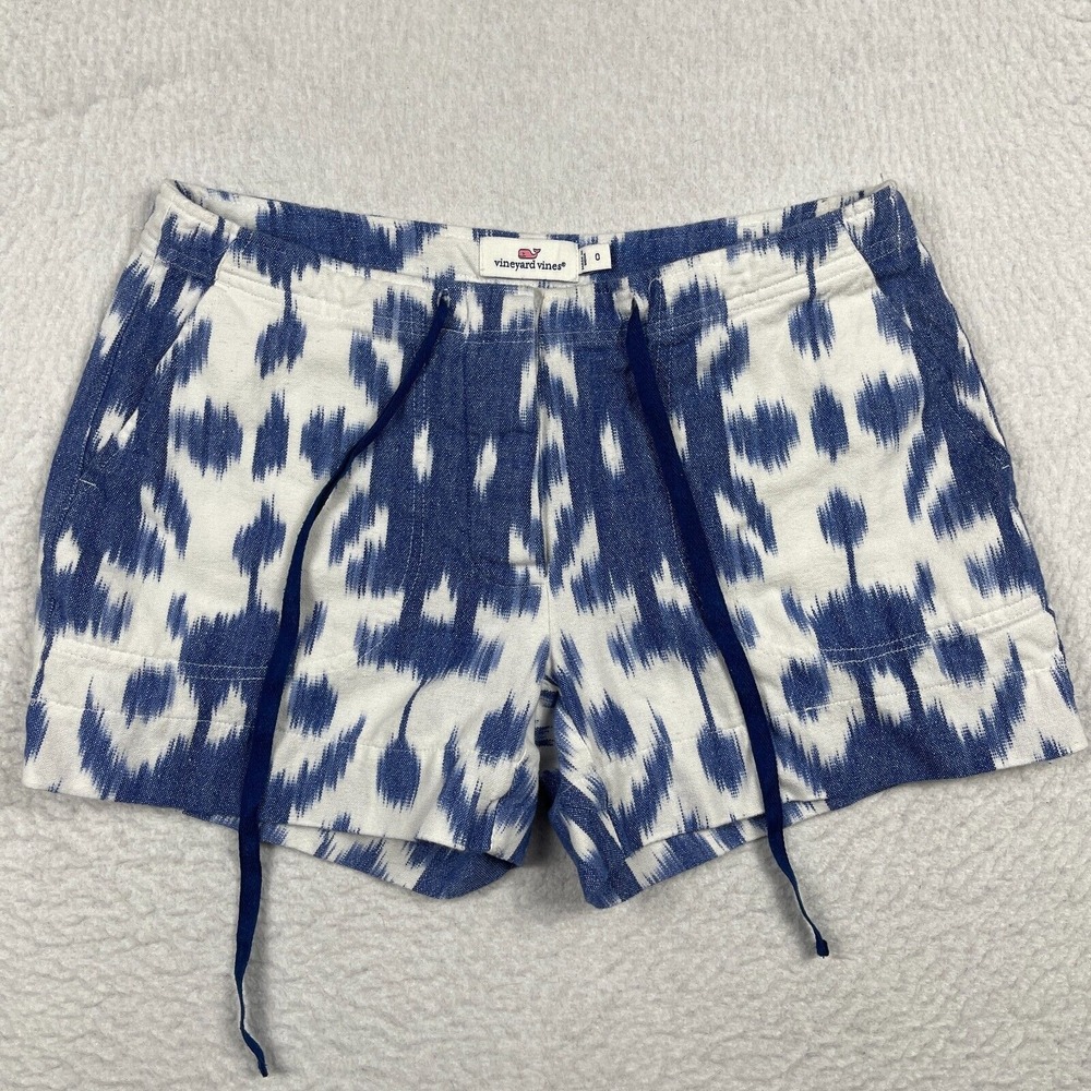 Vineyard Vines Shorts Womens 0 Blue White Tie Dye Button Fly Preppy Casual Beach